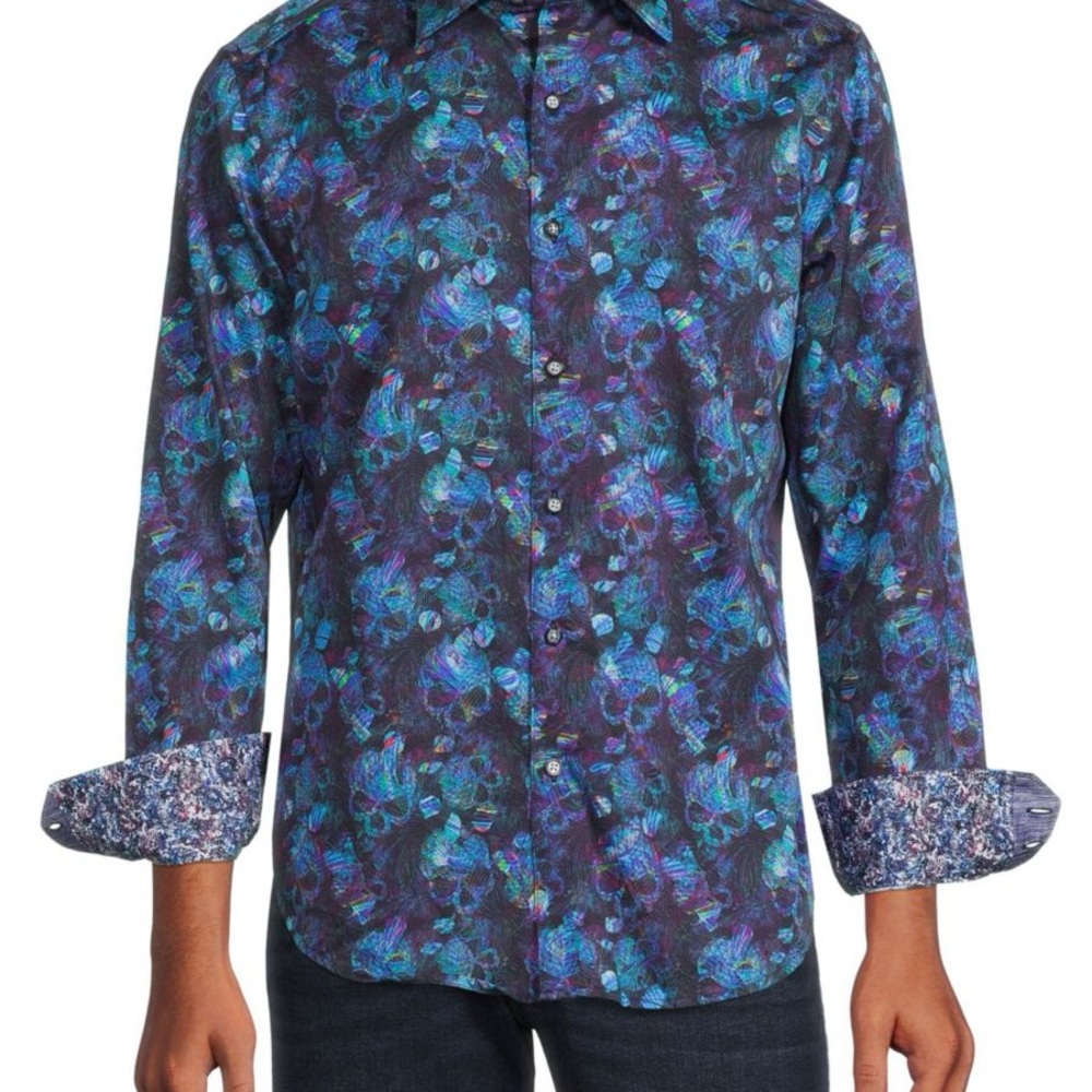 Robert Graham Woodbine Skull Button Down Shirt in Blue or Multicolor